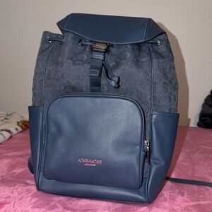 Coach Navy Signature Drawstring Backpack
